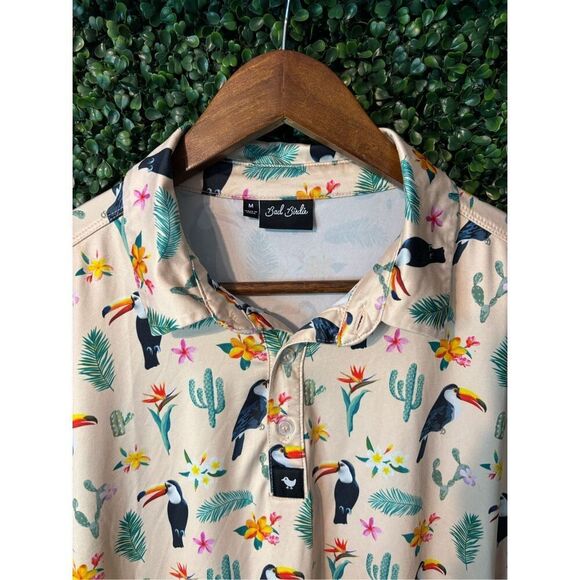 Bad Birdie Men’s Golf Polo Shirt Toucan Cactus Size Medium - Picture 2 of 5